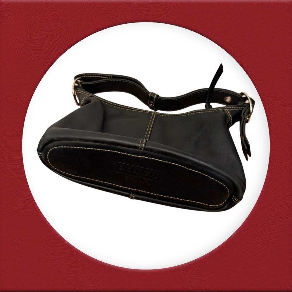Coach Black Leather Shoulder Bag with Tan Stitching